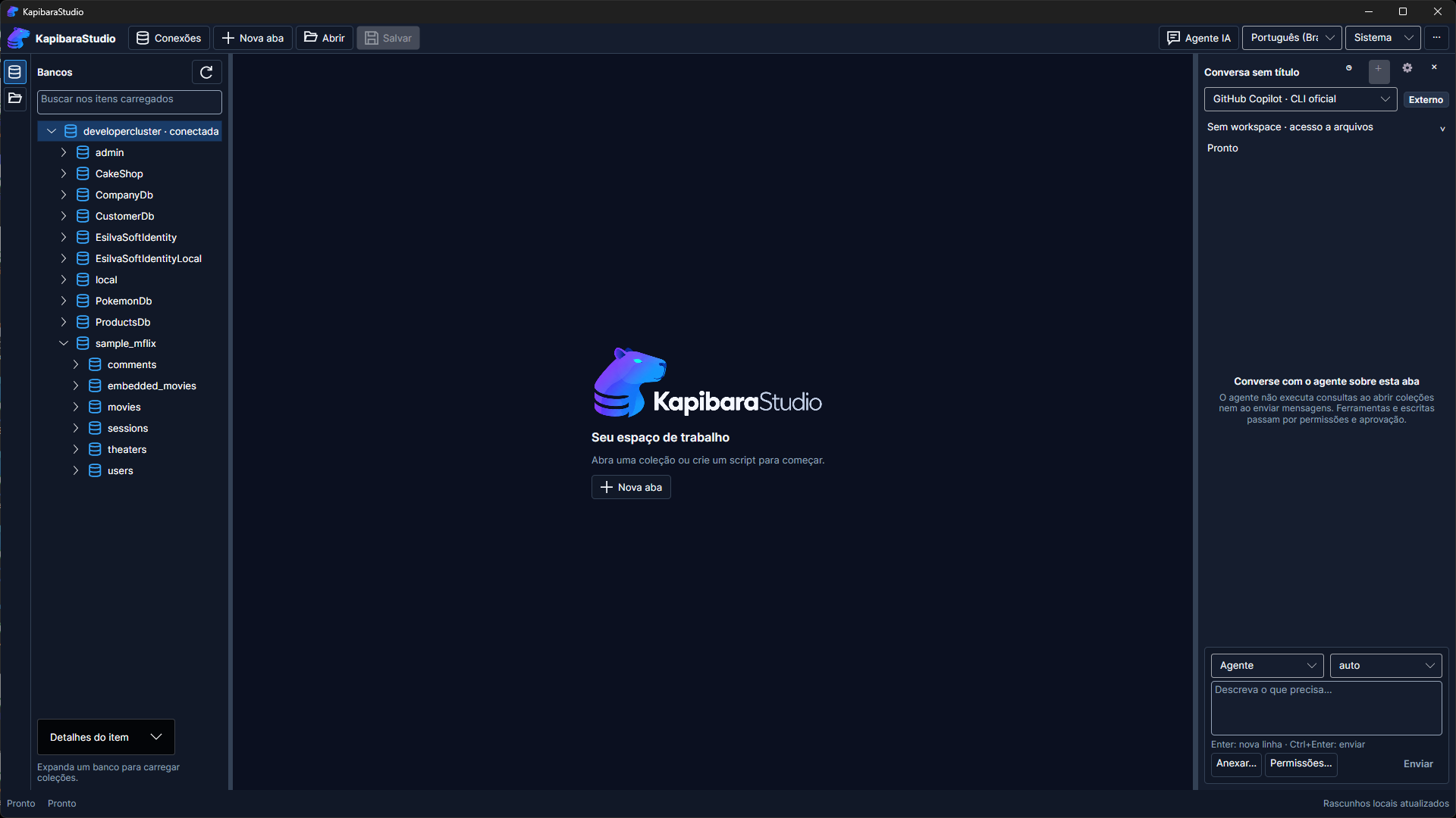 KapibaraStudio em Full HD, com o Explorer e o painel Agente IA abertos.